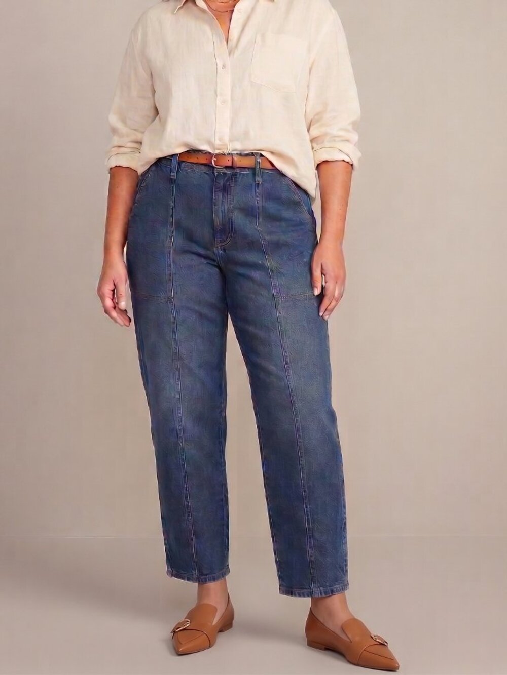 Old Navy High Rise OG Loose Jeans Women Size 12 Medium Wash Front Seam Denim